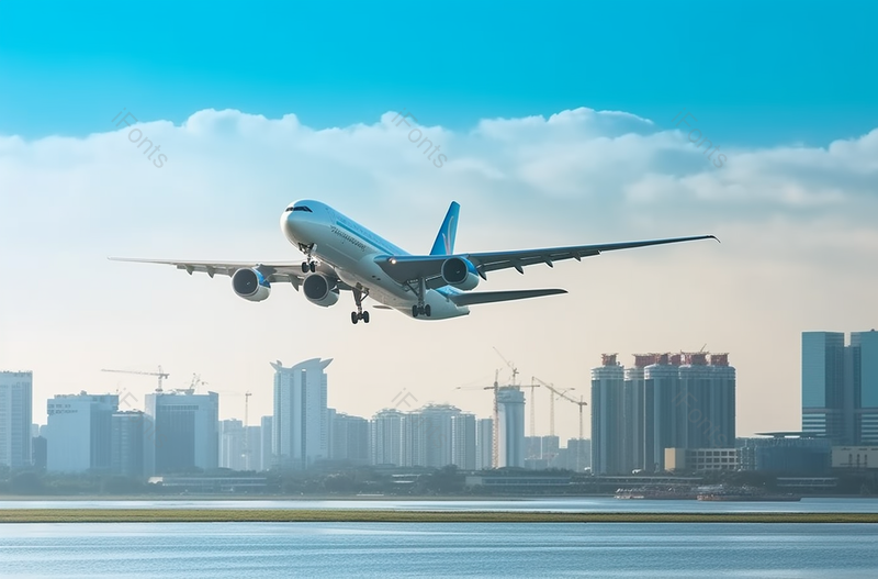 金融区都市风光城市生活高楼大厦飞行中的飞机,高清,摄影图,摄影图片,图片大全,摄影图免费下载